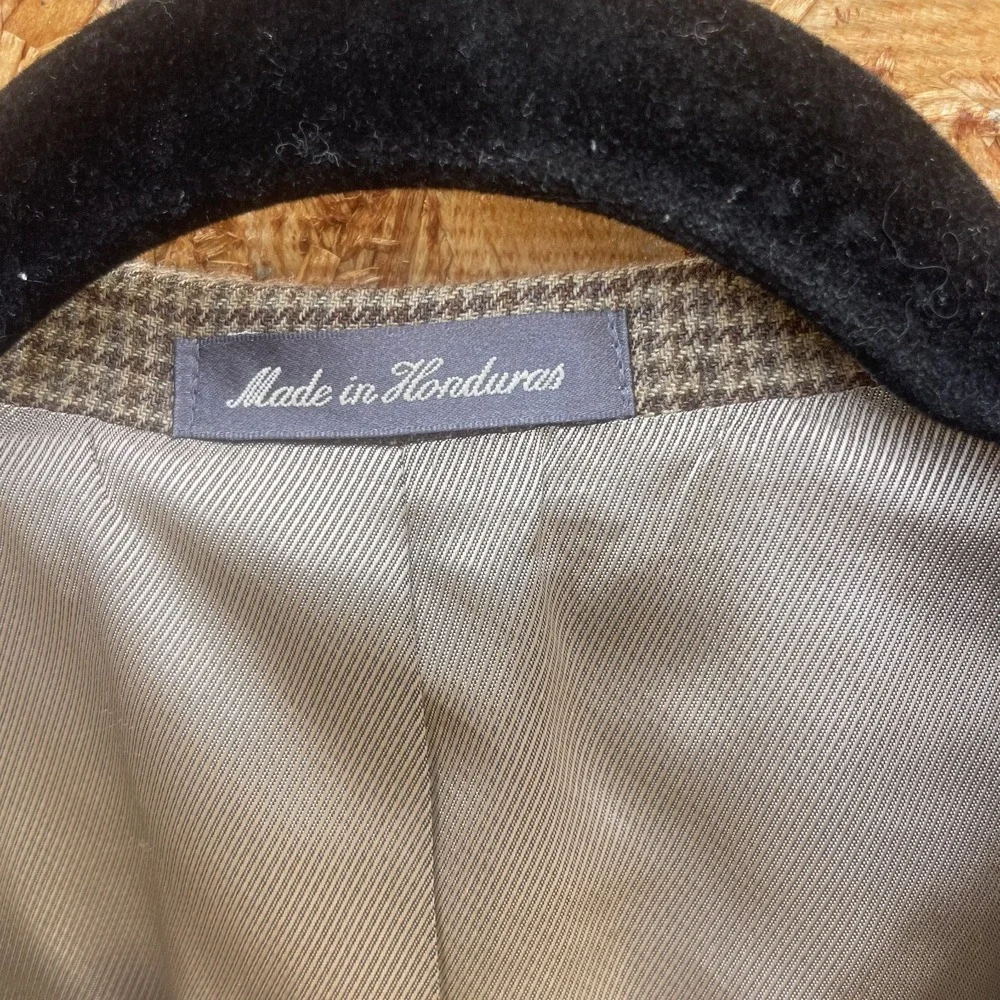Oscar De La Renta Wool Silk Suit Jacket Blazer Mens Size 42R Brown Houndstooth